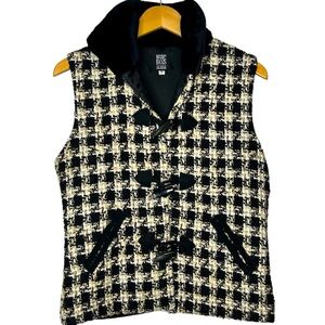 Marc Baxis Women’s Tweed Vest Faux Fur Collar Toggle Buttons Size Small 90s